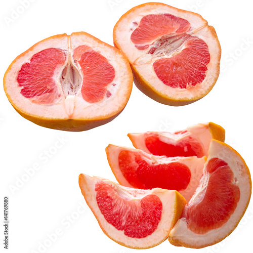 Grapefruit citrus fruit with half isolated on white.