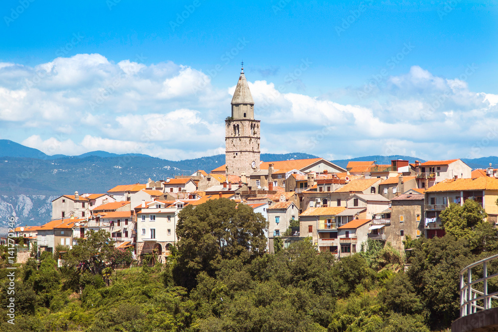 Panoramic view of the old town of Vrbnik on the Island of Krk, Croatia 
