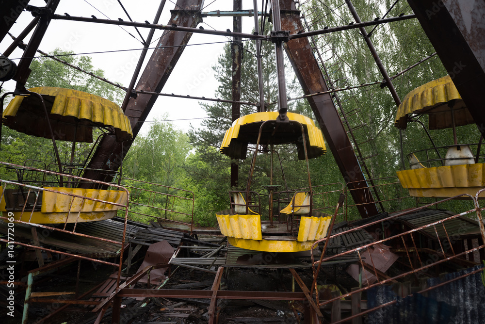 rusty ferris wheel in Pripyat park, Chernobyl, Ukraine
