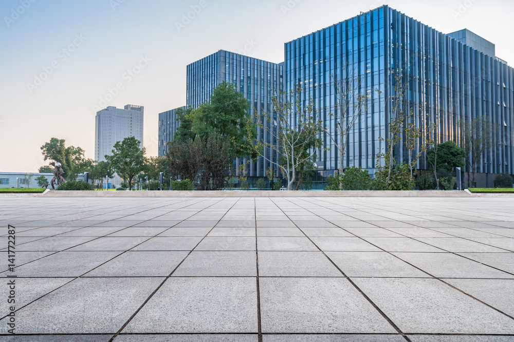 Empty floor with modern business office building Empty floor with modern business office building