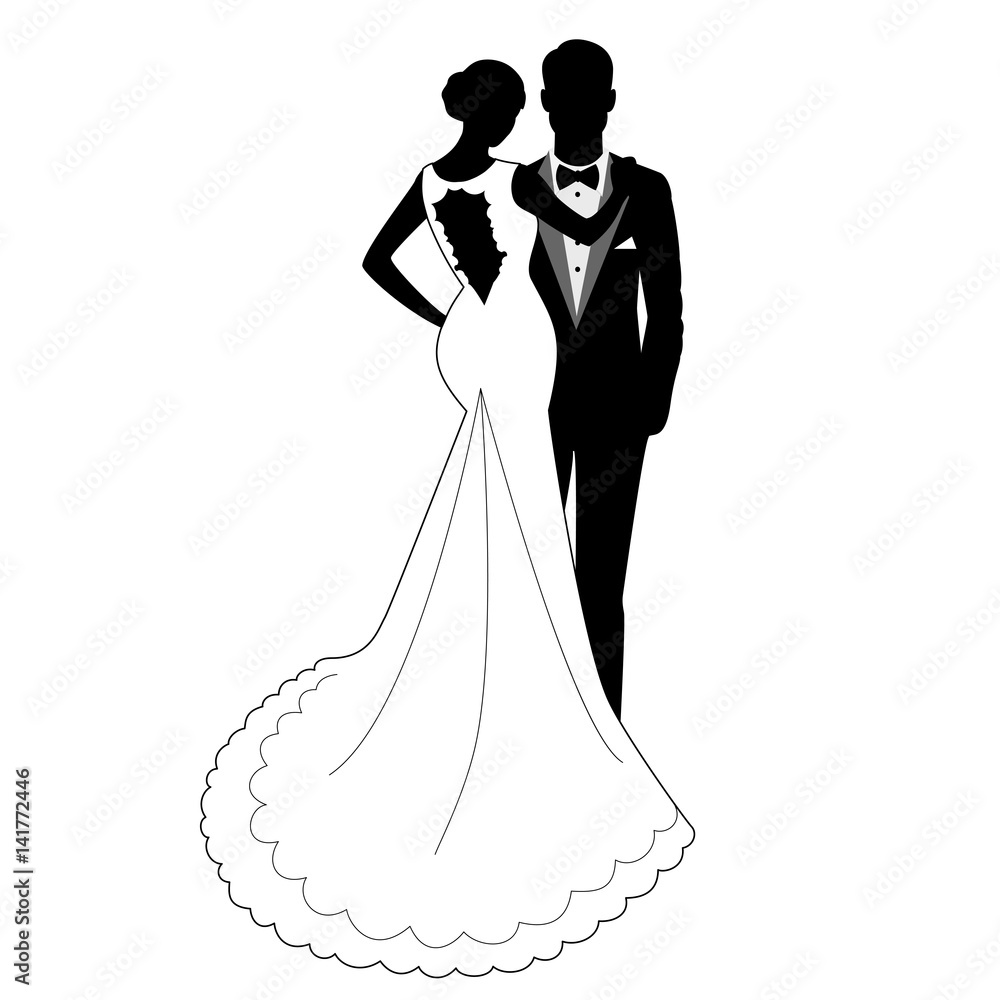 the bride and groom silhouette. the bride and groom silhouette.