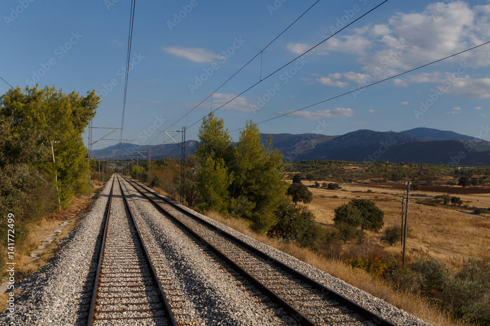 countryside landscape with railway in Greece