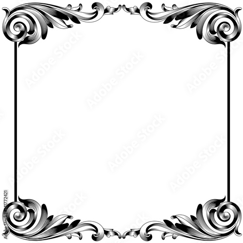 Vintage border frame engraving with retro ornament pattern in antique baroque style decorative design. Vector.