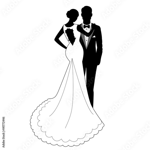 Canvas Print the bride and groom silhouette.