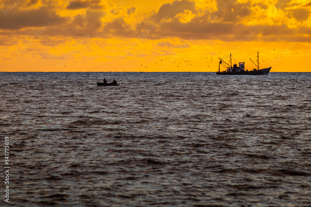 Fototapeta premium seiner on a Black Sea, beautiful sunset, Poti, Georgia