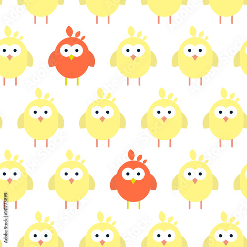 Seamless pattern with flat chickens pictograms.