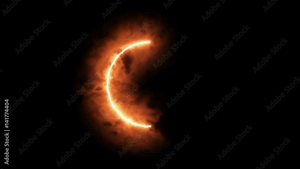 Explosive intro with a flash, a circle of fire and sparks.