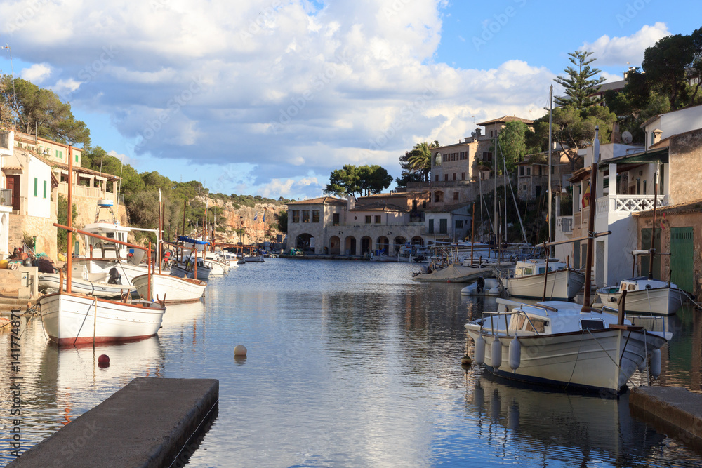 Fishing village Cala Figuera port, boats and Mediterranean Sea, Majorca, Spain