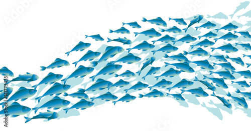 Blue school fish on white background.  simple concept vector illustration