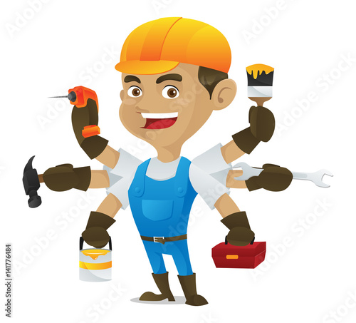 Handyman holding multiple tools