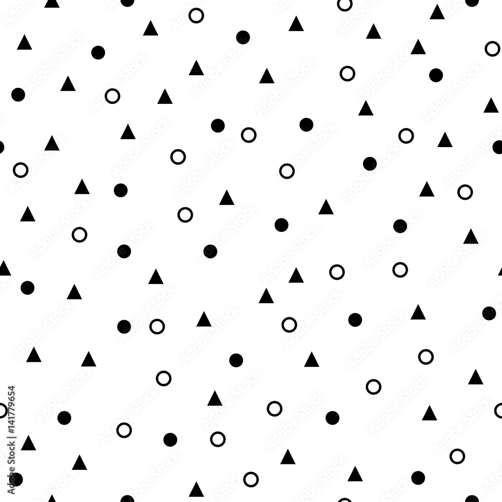 black and white pattern background with tiangles and circles