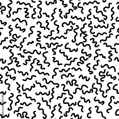 Black and white memphis seamless pattern with waves