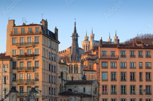 Morning view at Vieux Lyon, the old town of Lyon, France.