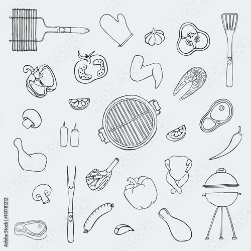 Barbecue line icon set