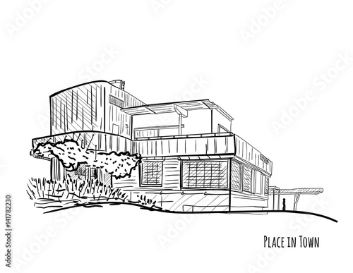 Architectural vector black and white sketch.