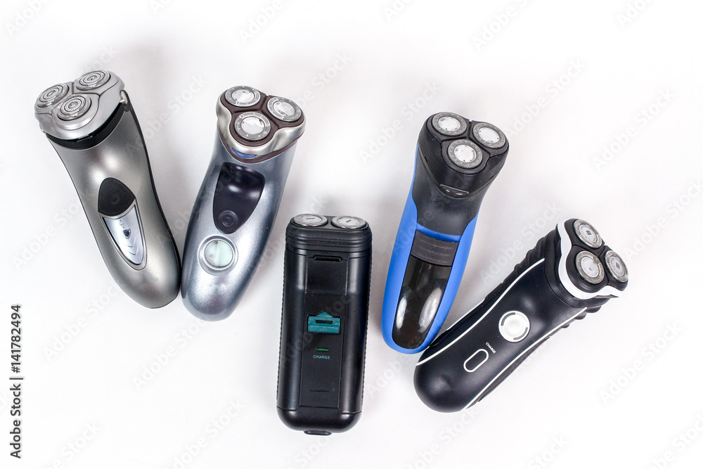 Five Electric Razors shavers isolated Five Electric Razors shavers isolated