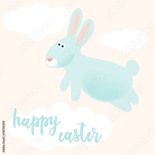 Happy easter greeting. Handwritten easter quote and hand drawn rabbit