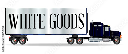 Truck Tractor Unit And Trailer With White Goods Inscription