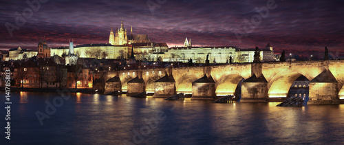 Obraz na plátně prague at night and sunset
