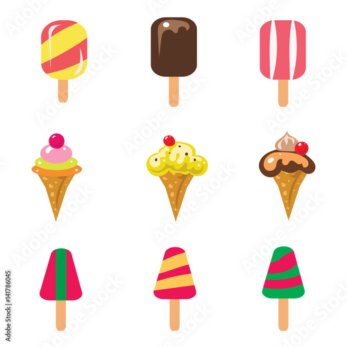 Set of ice cream isolated on white background. Chocolate ice cream in a flat style. Vector illustrations