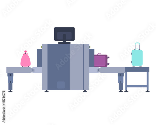 Introscope for baggage screening. Scanner of a suitcase at the airport. Vector illustration