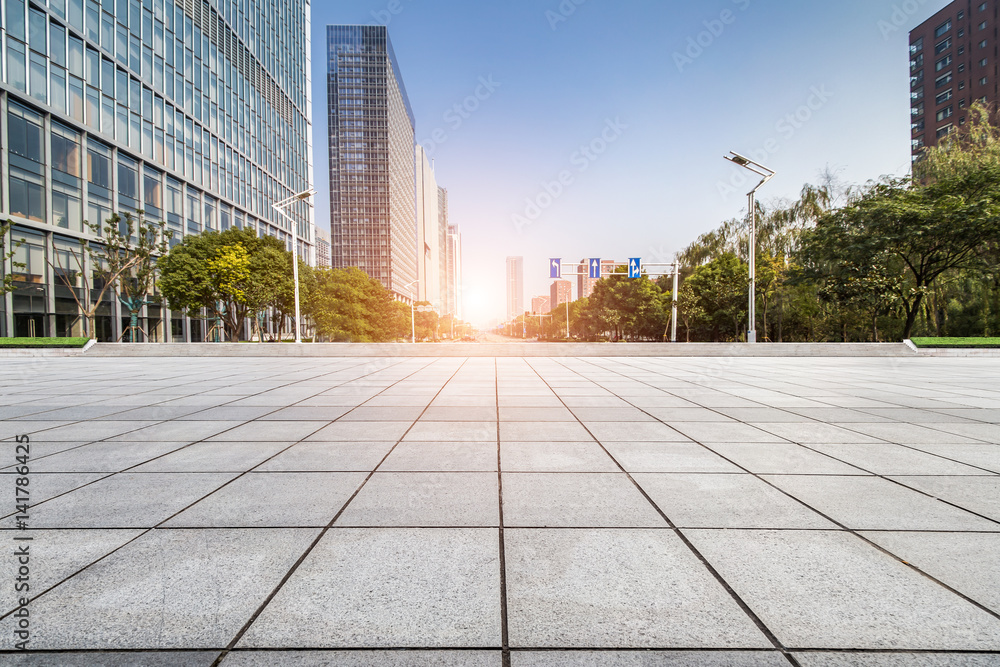 Fototapeta premium Empty floor with modern business office building