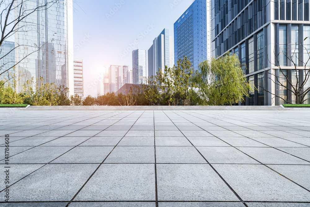Fototapeta premium Empty floor with modern business office building