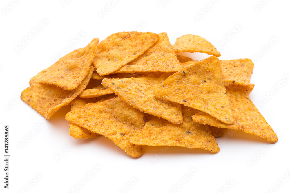Nachos chips, isolated on white background. Nachos chips, isolated on white background.