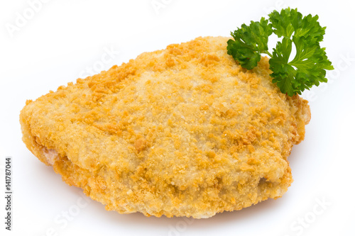 Fried chicken nuggets isolated on white.