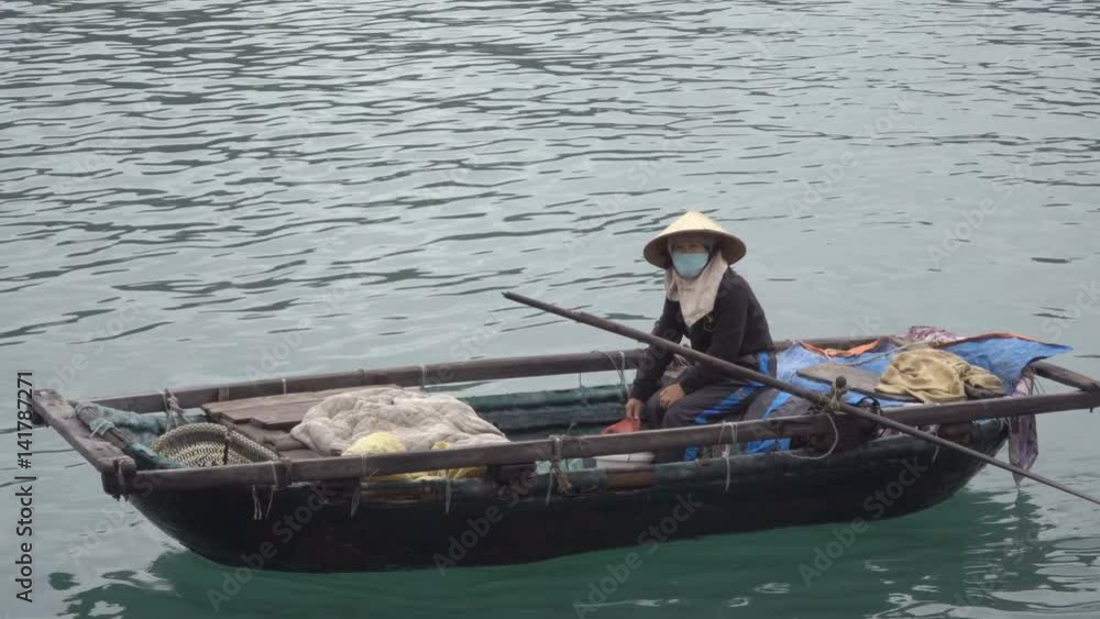 A woman fish came ashore to sell fish caught in the sea. Vietnam, Asia. 4K A woman fish came ashore to sell fish caught in the sea. Vietnam, Asia. 4K