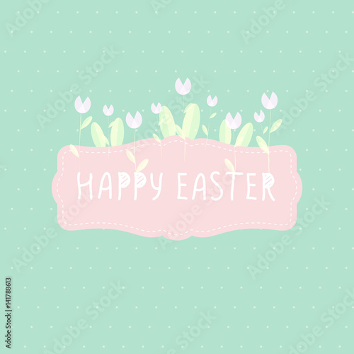 Happy Easter poster With Rabbit And Flowers. Vector illustration. Wallpaper  flyers  brochure voucher.