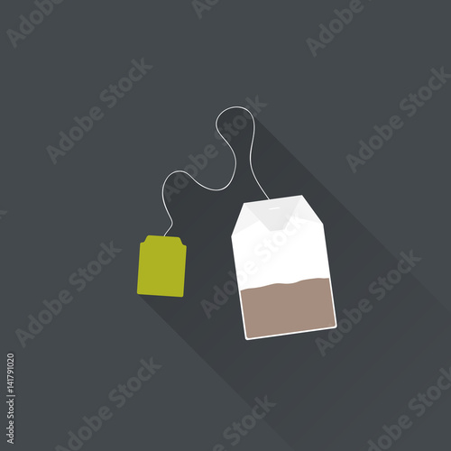 Black tea bag in flat style. Vector Illustration.