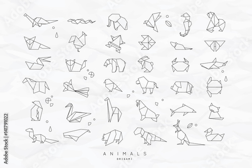 Animals flat origami set crumpled © anna42f