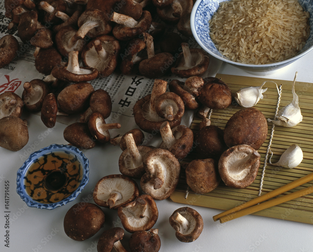 Lentinula edodes / Lentin comestible / Shiitaké foto de Stock Adobe Stock