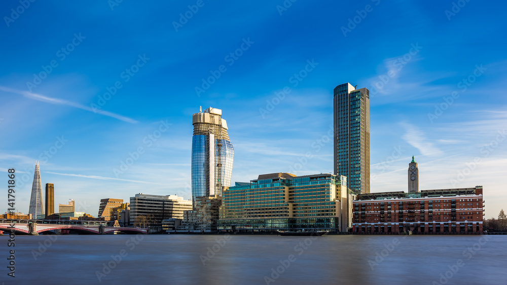 London, England - Skyscrapers and modern buildings at the riverside of London