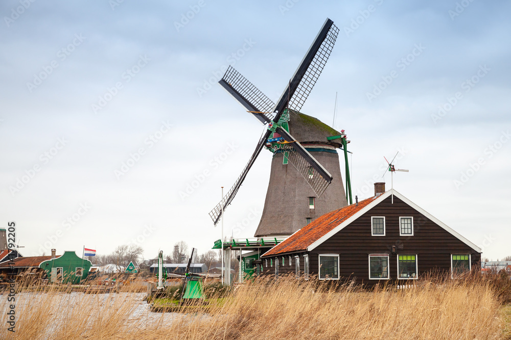 Windmill in Zaanse Schans town, Holland Windmill in Zaanse Schans town, Holland