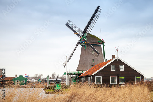 Windmill in Zaanse Schans town  Holland