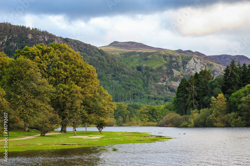 Calm ripples at Derwentwater Lake in the Lake District, England, UK