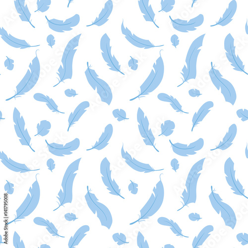 Seamless vector pattern with blue feathers