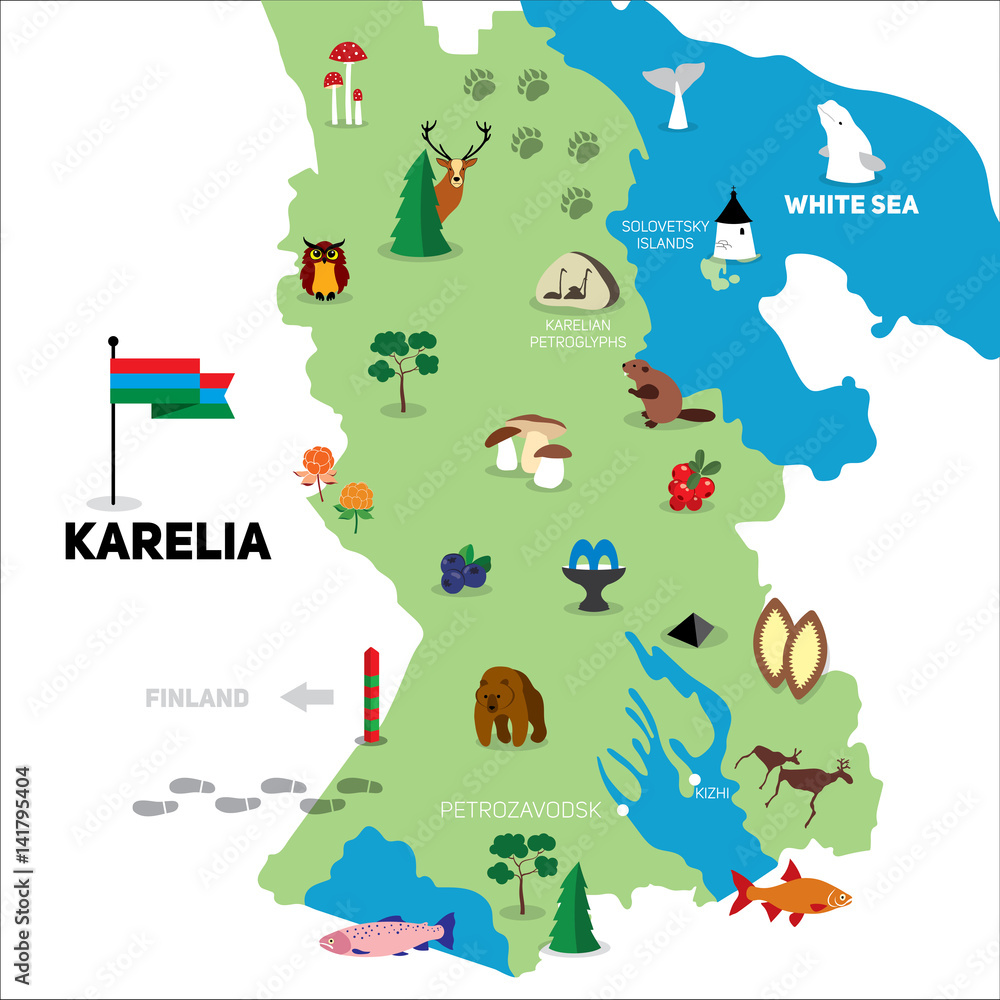 Naklejka premium Cartoon vector map of Karelia