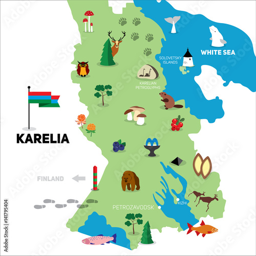 Fototapeta Naklejka Na Ścianę i Meble -  Cartoon vector map of Karelia
