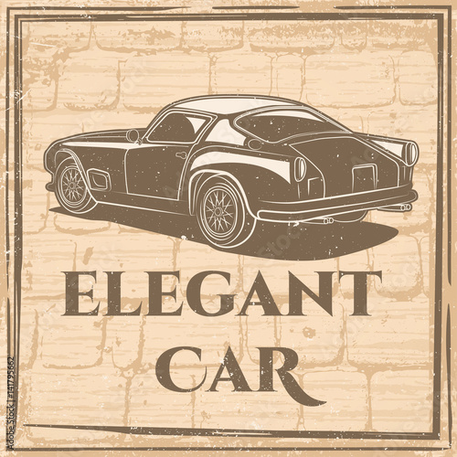 Vector illustration of a classic Italian supercar in vintage style on the backdrop of a paved road