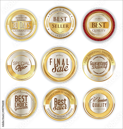 Sale retro vintage golden badges and labels