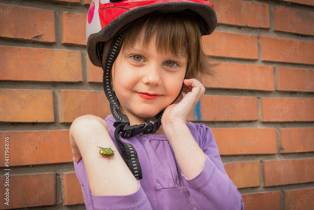 Fototapeta premium Little Girl Wear Sports Helmet