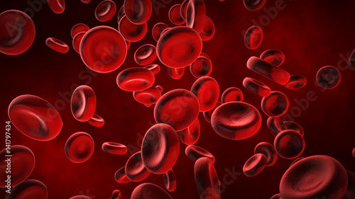 View under a microscope, blood-red blood cells in a living body, 3d illustration.