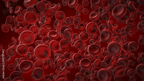 View under a microscope, blood-red blood cells in a living body, 3d illustration.