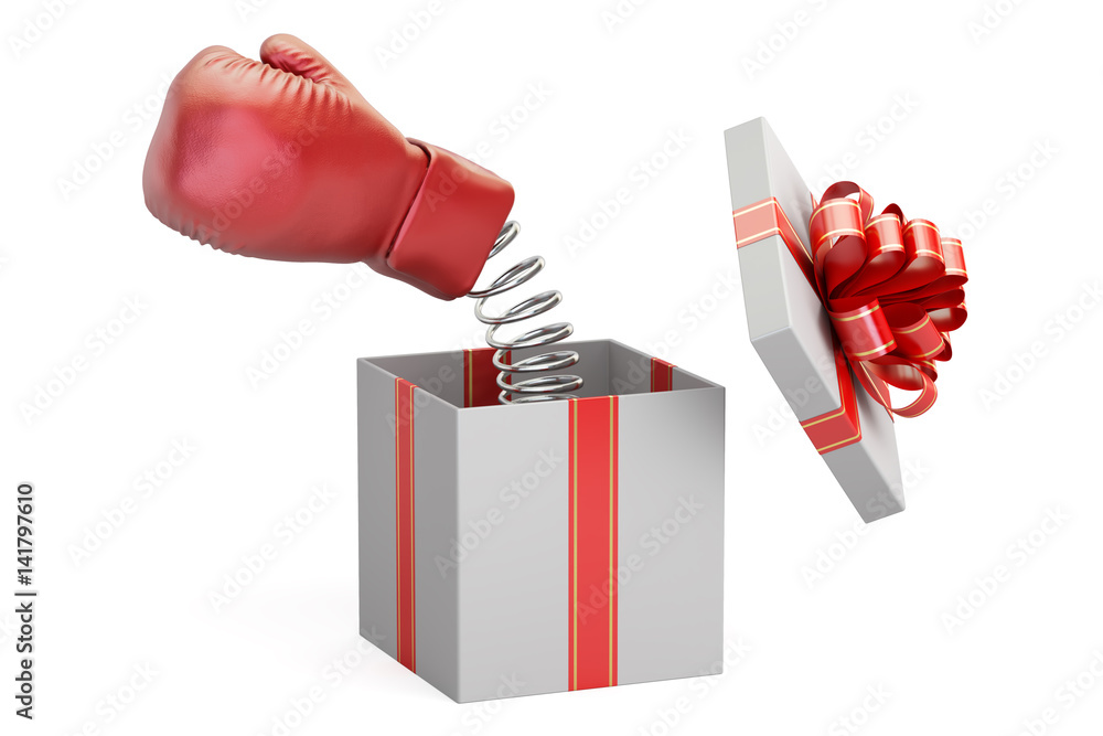 Boxing glove coming out from a gift box on sale