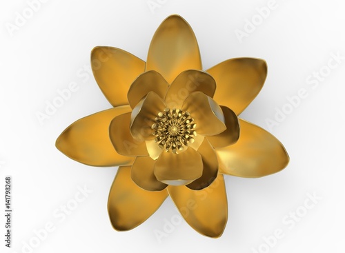 3d illustration of golden lotus. white background isolated. icon for game web.