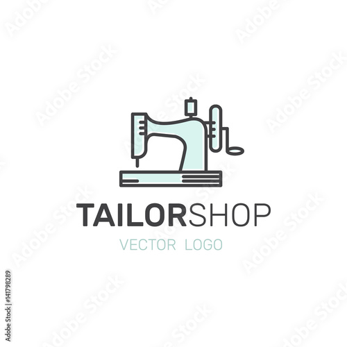 Vector Icon Style Illustration Logo Set of Tailor Shop, Clothing Repair Store Service, Sewing Factory Workshop, Isolated Minimalistic Object