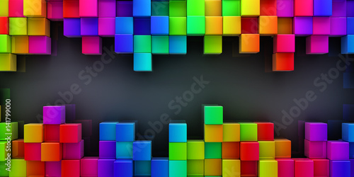 Rainbow of colorful blocks abstract background - 3d render